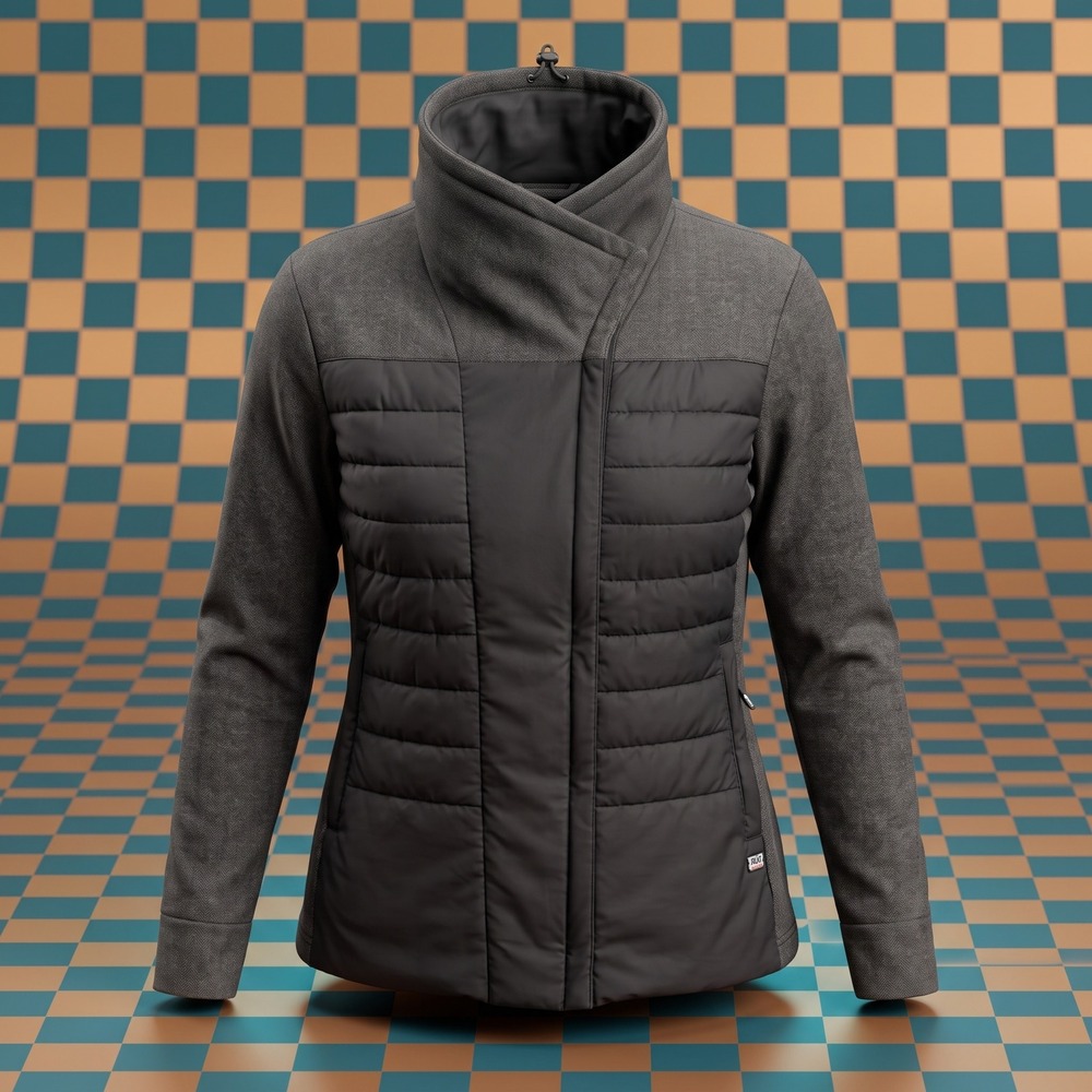 Helly Hansen Hybrid Puffer Jacket Herringbone Quilted Funnel Neck Black Women L